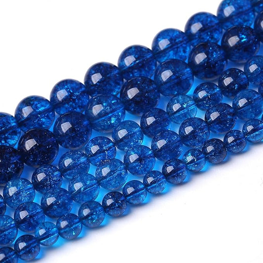 60pcs 6mm Natural Blue Crystal Crackle Quartz Stone Round Loose Beads for Jewelry Making DIY Bracelets Necklaces Energy Healing Stone Beads 15"(6mm, Blue Crackle Quartz)