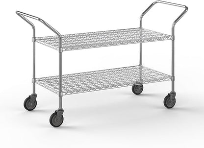 24" W x 48" L x 36" H Chrome Heavy Duty Utility Cart | 2 Tier | NSF Commercial Storage Rack Mobile Unit | Storage and Mobility Solution for Your Business