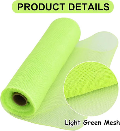 TONIFUL 2 Rolls 10 Inch Light Green Decorative Mesh Ribbbon Rolls, Fabric Mesh for Grinch Wreath Supplies, Front Door Wreath Crafts Tree Decor Christmas NewYears Halloween Decoration (10 yds/roll)