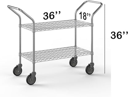 18" W x 36" L x 36" H Chrome Heavy Duty Utility Cart | 2-Tier | NSF Commercial Storage Rack Mobile Unit | Storage and Mobility Solution for Your Business