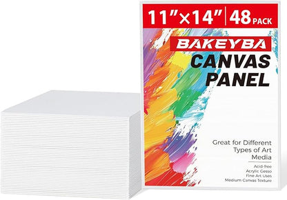 Canvas Boards for Painting 48 Pack 11x14 Inch Blank Canvas Panels, 100% Cotton Art Supplies for Acrylics Oil Watercolor Tempera Paints