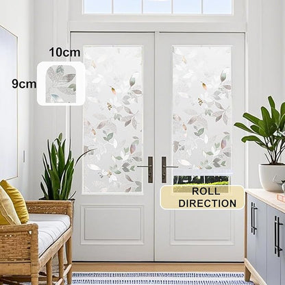 Window Privacy Film Decorative for Front Door, Bathroom Static Cling Stained Glass Sticker Opaque Heat Control UV Blocking Non-Adhesive for Home Windows, Magnolia