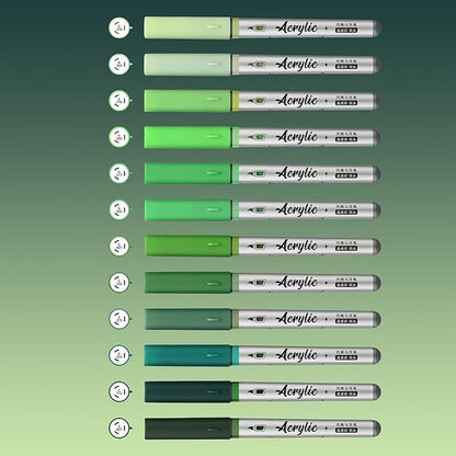 Green Acrylic Paint Pens,12 Color Paint Pens Markers,Brush Tip Paint Pens for Rock Painting Wood Glass Ceramic Canvas Stone DIY Crafts Making Art Supplies