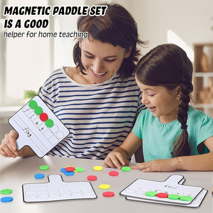 Seajan 18 Pcs Magnetic Paddle Set Education Dry Erase Double Side Handheld Answer Board with Magnetic Counters Discs Phonemic Awareness Phonics Games Toy for Students Kids Teaching Supply (Bright)