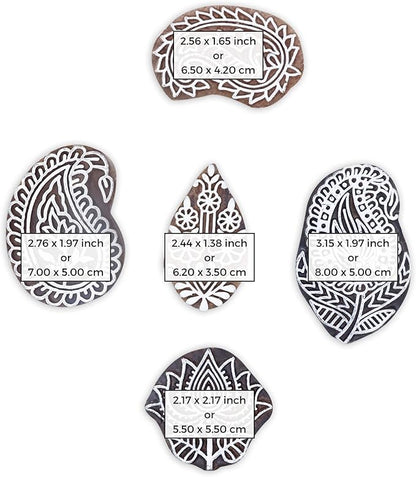 HASHCART® Elegant Designs Flower and Lotus Wooden Block Stamps Set of 5, Handmade Wood Printing Stamps for Kids' Art Projects, Textiles, Fabric, Clay, Henna, Tatotoo, Wood Stamp for Craft