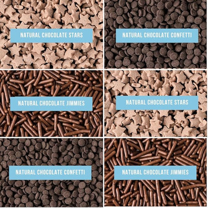 Sweets Indeed Dye-Free Chocolate Sprinkles – 2.75 oz 6-Cell Mix with Jimmies, Star Shapes & Confetti Circles | Natural Brown Sprinkle Set for Cookies, Cakes, Cupcakes & Dessert Decorating