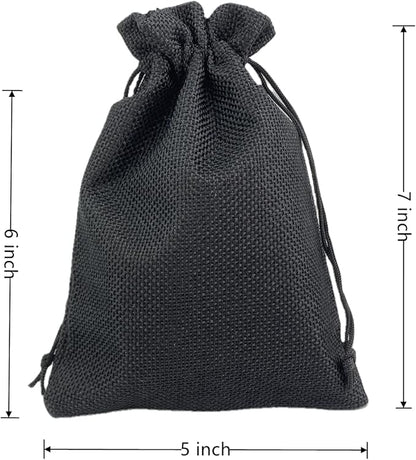 Palmhomee Pack of 25 Burlap Gift Bags with Drawstring Linen Jewelry Pouches Wedding Hessian Jute Bags for Birthday and Treat Pouches Party Wedding Favors Gift (5x7 Inch, Black)