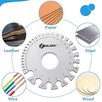 ZeeDix Standard Dual-Sided Round Wire Cable Sheet Gage- Stainless Steel Metal Wire Gage Measurement Tool Wire Measuring Ruler Diameter Tool