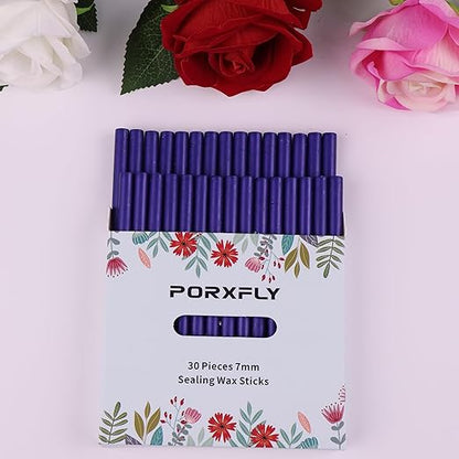 30 Pieces 7mm Sealing Wax Sticks for Glue Gun,PORXFLY Mini Wax Seal Sticks Great for Seals Stamp,Cards Envelopes,Wedding Invitations,Gift Wrapping,Wine Packages (Cerulean Blue)