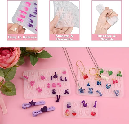 Actvty Mini Alphabet Resin Molds - 3Pcs Letter Molds for Epoxy Casting Small Number Alphabet Silicone Mold for DIY Earring Necklace Pendant Jewelry Resin Crafts Decor