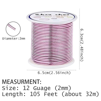 12 Gauge(2mm) Aluminum Wire 35 Yards Anodized Metal Wire for Bonsai Armature Crafting Sculpting Jewelry Craft Making Beading Floral (Pink, 12 Gauge)