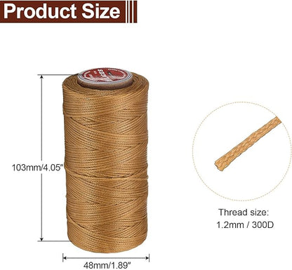 uxcell Flat Leather Sewing Waxed Thread, 140m / 153 Yards Polyester Wax String, 300D Wax Stitching Cord for Leather Crafts, Bookbinding, Bracelets Braided, Light Brown