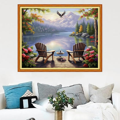 Magxvouy Cross Stitch Kits Stamped Full Range of Embroidery Kits,Cross Stitch Patterns Needlework Kits for Beginners 11CT Printed Kits& Rest by The Lake 16x20 inch