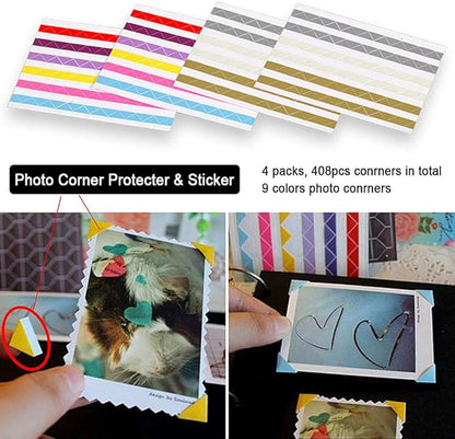 Photo Album DIY Scrapbook, 10x10 inch 50 Pages Vintage Leather Cover Three-Ring Binder Picture Booth Albums + 9 Colors 408pcs Self Adhesive Photos Corners for Memory Keep (Family Tree, Cyan)