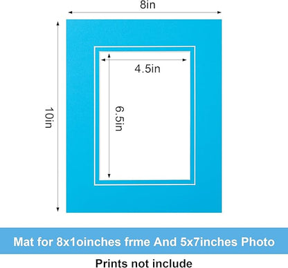 HOTUO 10 Pack Acid Free Colorful Picture Frame Mats, Pre-Cut 8x10 Picture Mats with Ivory Core Bevel Cut for 5x7 Photo, Signature Friendly 4 Ply Thickness Photo Mat for Frames (Colorful with V-Groove)