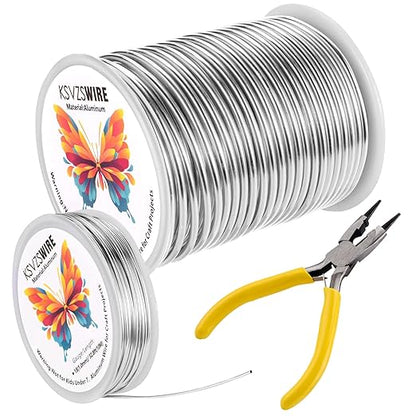 12 Gauge(2.0mm) Aluminum Wire 82 Feet(25M) KSVZS Bendable Metal Wire for Crafts, Sculpting, Armature, Jewelry Making【3-in-1】+18Gauge(1.0mm) 32.8Ft(10M)+1 Pliers(Silver)