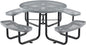 Global Industrial 46" Round Picnic Table, Expanded Metal, Gray Thermoplastic Coating, Attached Benches, 1-1/2” Umbrella Pole Hole, Outdoor-Rated, 1000 lb Capacity