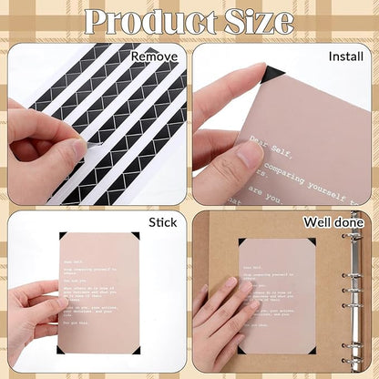 2040pcs 20 Sheets Self Adhesive Photo Corners, Clear PVC Picture Mounting Corners Stickers Black Photo Scrapbook Corner Stickers for Scrapbooking, Album, Journal, Memory Books