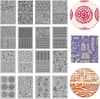 CHGCRAFT 16 Sheets 16 Styles Natural Knitted Texture Polymer Clay Texture Mat Sun Moon Stars Modeling Pattern Pad Bohemian Texture Sheets for Polymer Clay Making Earrings Jewerly Tools, 4×2.6 inch