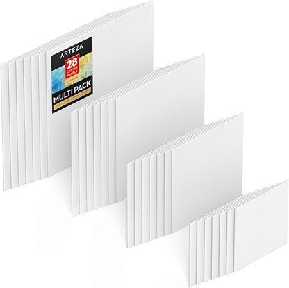 ARTEZA Canvases for Painting, Multipack of 28, 6 x 6, 8 x 8, 10 x 10, 12 x 12 Inches, Square Canvas Panels, 100% Cotton, 12.3 oz Gesso-Primed, Art Supplies for Acrylic Pouring and Oil Painting