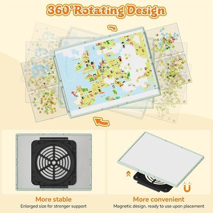 1000 Pieces Rotating Plastic Puzzle Board 3-in-1 Double-Sided/Tilting/Rotating, Portable Table 31.93"x24.06" Spinning Jigsaw Puzzle Table with Cover Lazy Susan Gift for Seniors Adults and Kids