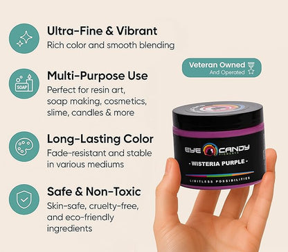 Eye Candy Pigments Premium Purple Mica Powder - Wisteria Purple (50gr) - for Epoxy, Resin, Soap, Paint, Woodworking, Acrylic Pouring, Bath Bombs, Fishing Lures - DIY Arts and Crafts Additive