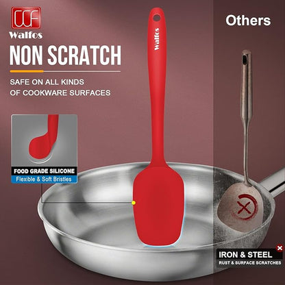 Walfos Silicone Spatula Set of 5-600°F Heat Resistant Kitchen Scraper Spatulas, Strong Steel Core and One-Pieces Seamless Design, Great for Cooking Mixing & Baking - BPA Free & Dishwasher Safe (Red)
