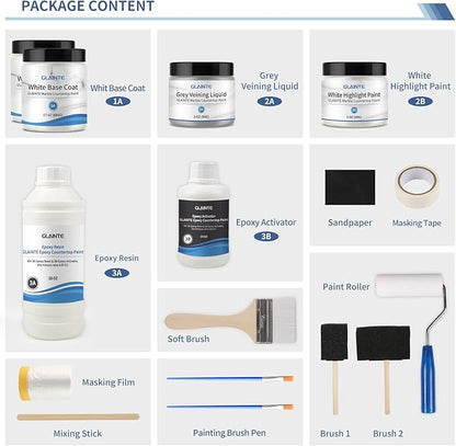 GLAINTE White Marble Countertop Paint Kit - Epoxy Countertop Refinishing Kit for Kitchen Bathroom Cover 35-38 Sq.Ft