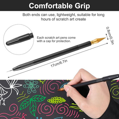 9Pcs Scratch Art Tools Set Including Artist Glove, Tool Bag, Scratch Coloring Pens, Plastic And Wooden Stylus, Scraper, Repair Pen, Clean Brush Scratchs Painting Drawing Tools for Adult Painting Paper