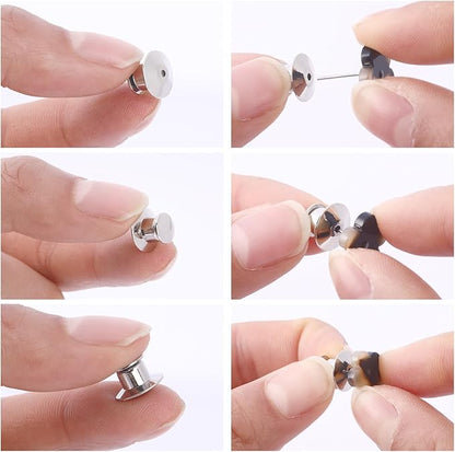 DECYOOL 100PCS Metal Locking Pin Backs, Pin Keepers Clasp Pin Backs Locking Buckles for Brooch DIY Crafts Badges Enamel Lapel Needles Pin Lock