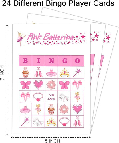 Ballerina Party Bingo Game Cards(24 Players), Ballet Dance Themed Bingo Card for Family Friend Adult, Large Group Holiday Party Activity Favor Decoration Supplies -003