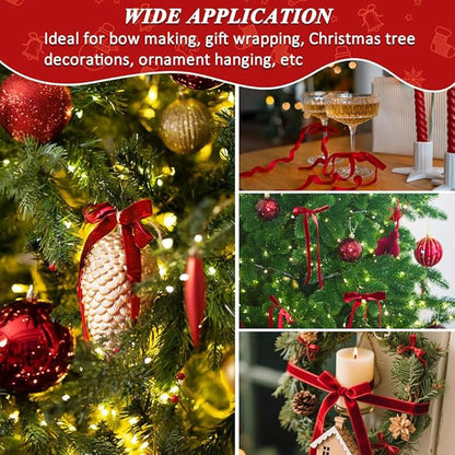 Red Velvet Ribbon, 0.39 Inch x 20 Yards Single Faced Red Ribbon for Gift Wrapping, Bow Making, Christmas Tree Decorations, Wreath Making and DIY Crafts (10 Yards Each Roll)