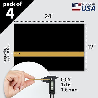 Trotec TroLase | 12"x24"x1/16", 4 Pcs | Black/Gold | 2 Ply | Modified Acrylic | Laser Engraving Double Color Plastic Sheet | Engraving Blanks for Laser, Saw, Guillotine | Made in USA