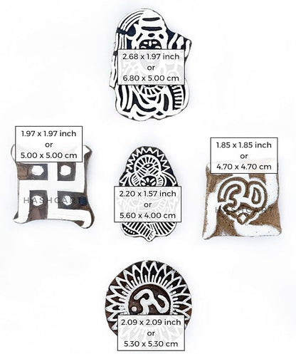 Wooden Pottery Stamps for Block Printing - Handcarved Indian Textile Printing Blocks Set of 5, Clay Pottery Stamps for Crafting on Fabric Card Henna Stamps Hashcart®