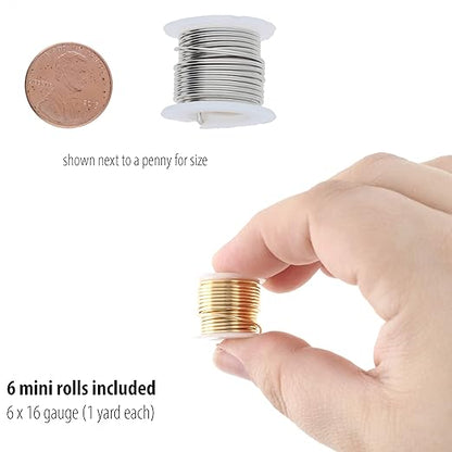 The Beadsmith Craft Wire Assortment - Tarnish-Resistant Copper Wire for Jewelry Making, 6-Pack, 0.75-Inch Mini Spools, 1 Yd Each, 16-Gauge, Assorted Colors, Medium Temper