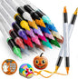SFAIH Pumpkin Acrylic Markers, 24 Colors Halloween Decor Paint Pens for Pumpkin Decorating, Costume Making, Dual Tips (1-6mm Brush & 0.5-4mm Chisel) for Glass, Ceramic, fabric, Waterproof & Quick-Dry