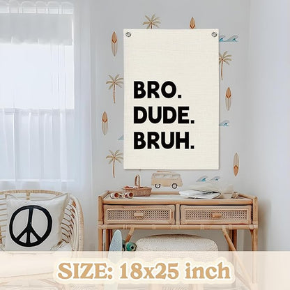 Boys Room Decor,Playroom Wall Decor, Bro Dude Bruh Wall Hanging Pennant Flag Banner Decor for Nursery Classroom Playroom Kids Room, Playroom Essentials