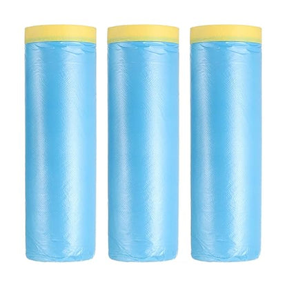 uxcell Pre-Taped Masking Film, 4.9ft x 66ft High-Tack Painters Tape Plastic Drop Cloth with High-Tack Painters Tape for Painting Protection Blue Film 3Pcs