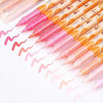Guangna Acrylic Paint Markers 12 Colors, Skin Tone Series Set with Soft Brush Tip Water Based, Fine Tip Markers for Wood, Canvas, Rock Painting, Glass, Diy Crafts, Fabric Paint