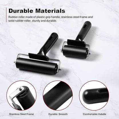 3 Pack Brayer Rollers for Crafting, Vinyl Rubber Roller Brayers, Printmaking Brayer Rollers for Cricut Maker, Gluing, Printing, Inking and Stamping(Black)