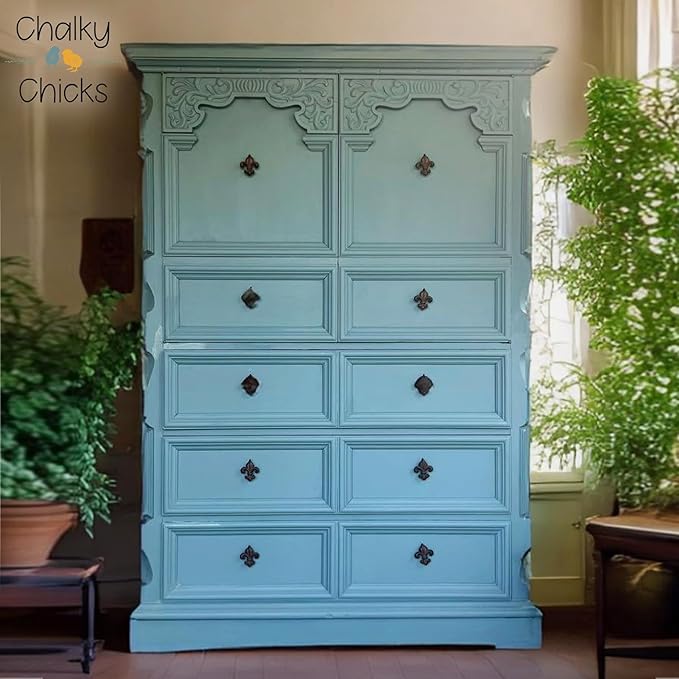 Chalky Chicks All-in-One Chalk Paint for Furniture or Cabinet - 4 Fl Oz - Matte Finish Y Blue (Medium Blue) for Metal, Wood Furniture Paint - No Sanding All-in-One for Home Decor & Crafts, USA Made