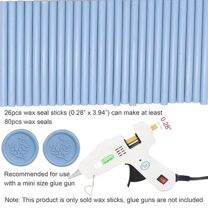 Dusty Blue Wax Seal Sticks 26pcs, Andotopee Glue Gun Wax Seal Sticks for Wax Seal Stamp, Premium Sealing Wax for Envelope Letter Seal Wedding Invation Craft Adhesive, Great Gift Ideas (Mini Size)