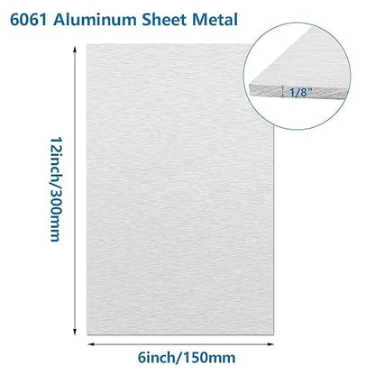 6061 Aluminum Sheet Metal 6 x 12 x 1/8 Inch, Heavy Duty Aluminum Sheets Plates with Protective Film, 3MM Thick Flat Plain Panel Plate Solid Metal Sheet Plate for Crafting Structural Framing Base Plate