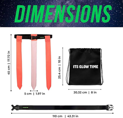 Glow in the Dark Flag Football Belts (Set of 6 with Storage Bag)- Premium Flags for Day or Night- Adjustable Belt Set for Yard Games, Football Party, Glow Party, Camping, Beach Games, Team Building