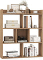 Giantex 7 Cubes Bookshelf, Free-Standing Wooden Bookcase, 4 Tier Home Display Shelf, Horizontal Storage Unit w/Anti-Toppling Devices, Open-Back Display Rack for Study, Living Room (1, Natural)