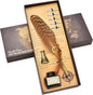 Hethrone Quill Pen Ink Set - Calligraphy Pen Ink Set Includes Feather Pen with Ink, Pen Holder and 5 Replacement Nibs Holiday Ideal Gifts (Brown)