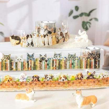 PET Tape Set for Junk Journal,6 Rolls Cute Cat Tape Stickers,Clear Pet Dog Stickers for Scrapbooking,Journaling,Planner,DIY Arts Crafts,Notebook,Phone Case,Cups(Pet Time)