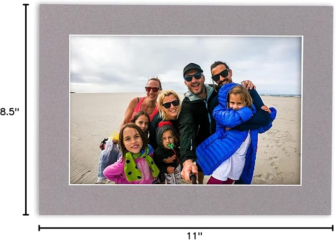 Poster Palooza 8.5x11 Mat Bevel Cut for 7x9 Photos - Acid Free Charcoal Grey Precut Matboard - For Pictures, Photos, Framing - 4-ply Thickness