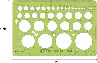 Pacific Arc Circle Template - 55 Shapes from 3/64” to 1.625" - Drawing Aid Stencil for Professional or School Work - Size 6.375" x 9.75"