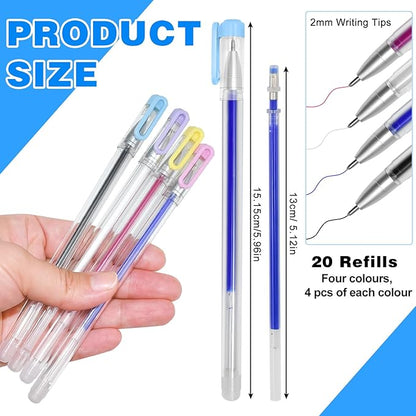 4 Colors Heat Erasable Pens: Fabric Marking Pens Auto-Vanishing Pen Sewing Friction Pens with 20pcs Replaceable Pen Refills for Sewing Quilting Dressmaking and Embroidery